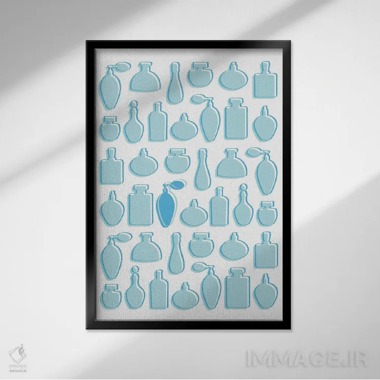 تابلو مینیمال عطرهای آبی اثر مارتینا پاولوا - نمای قابدار مشکی