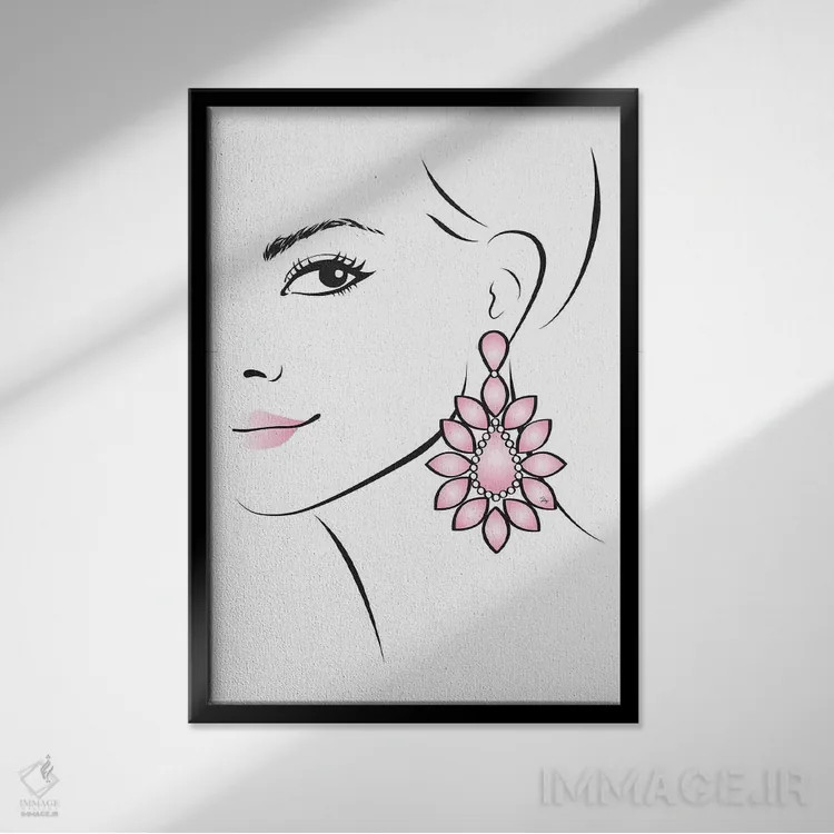 تابلو مینیمال گوشواره اثر مارتینا پاولوا - نمای قابدار مشکی