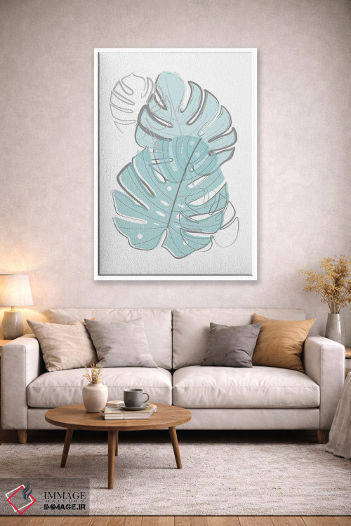تابلو مینیمال برگ های آبی اثر مارتینا پاولوا - D1W