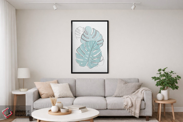 تابلو مینیمال برگ های آبی اثر مارتینا پاولوا - D3B