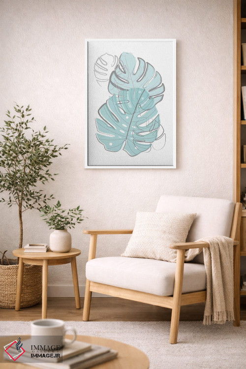 تابلو مینیمال برگ های آبی اثر مارتینا پاولوا - D5W