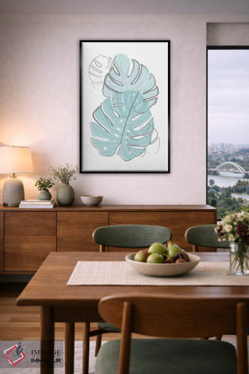 تابلو مینیمال برگ های آبی اثر مارتینا پاولوا - D6B