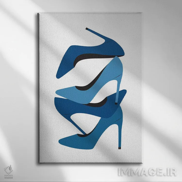 تابلو دکوراتیو کفش پاشنه بلند آبی اثر مارتینا پاولوا - نمای روبهرو روی دیوار