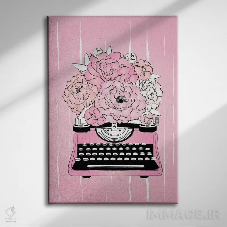 تابلو دکوراتیو دستگاه تایپ گل دار اثر مارتینا پاولوا - نمای روبهرو روی دیوار