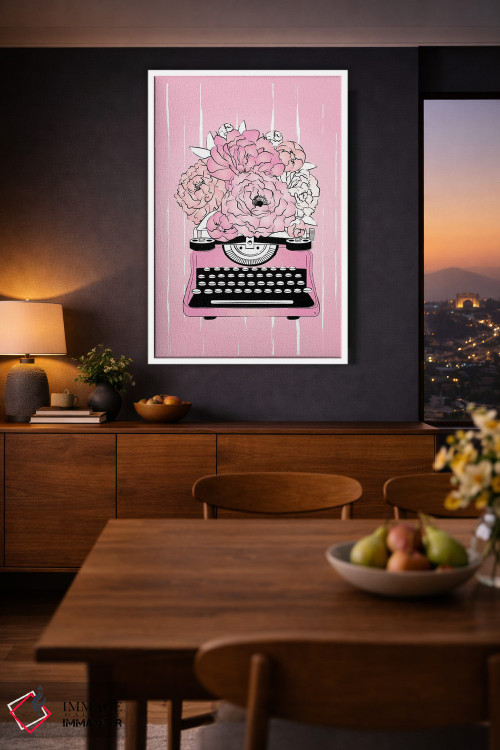 تابلو دکوراتیو دستگاه تایپ گل دار اثر مارتینا پاولوا - D3W