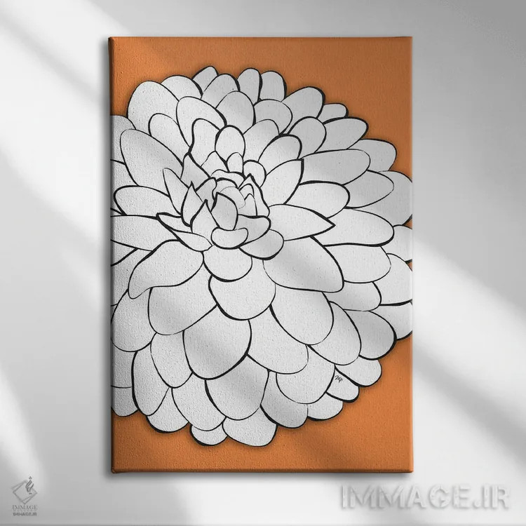 تابلو دکوراتیو کریسانتموم نارنجی اثر مارتینا پاولوا - نمای روبهرو روی دیوار