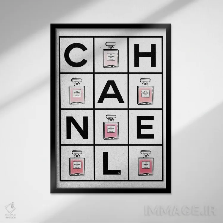 تابلو دکوراتیو عطرهای شنل اثر مارتینا پاولوا - نمای قابدار مشکی