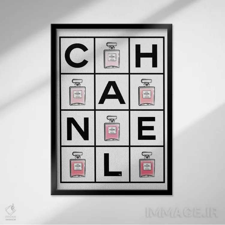 تابلو دکوراتیو عطرهای شنل اثر مارتینا پاولوا - نمای قابدار مشکی