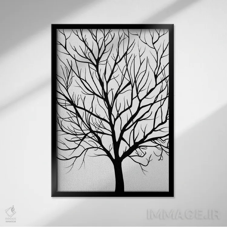 تابلو مینیمال درخت زمستانی اثر مارتینا پاولوا - نمای قابدار مشکی