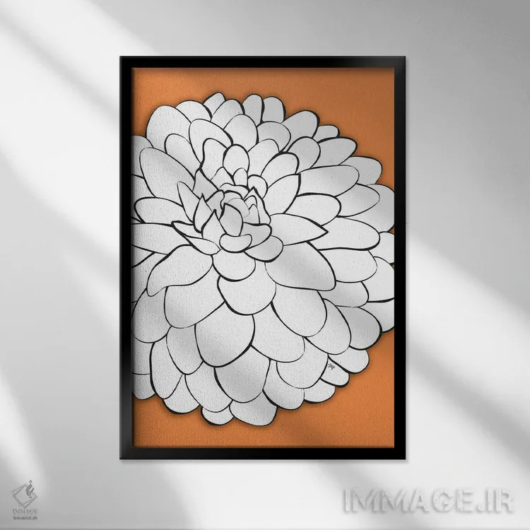 تابلو دکوراتیو کریسانتموم نارنجی اثر مارتینا پاولوا - نمای قابدار مشکی