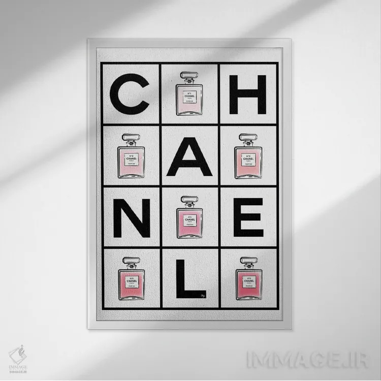 تابلو دکوراتیو عطرهای شنل اثر مارتینا پاولوا - نمای قابدار سفید
