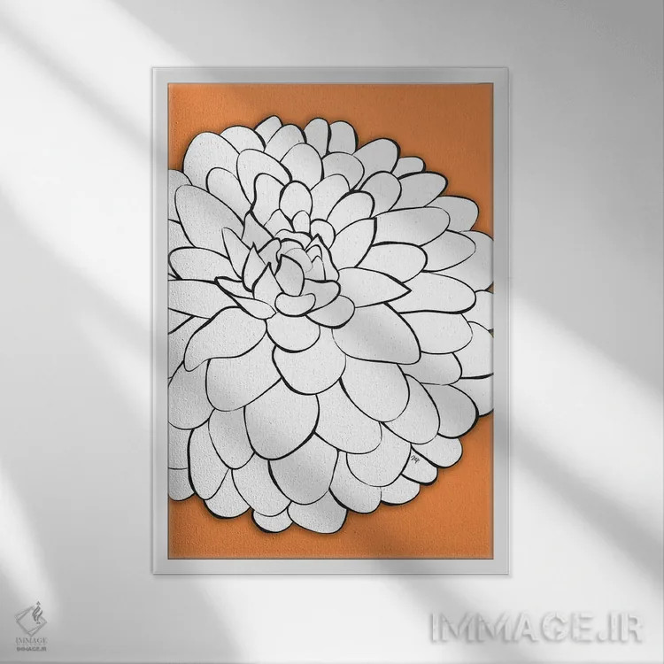 تابلو دکوراتیو کریسانتموم نارنجی اثر مارتینا پاولوا - نمای قابدار سفید