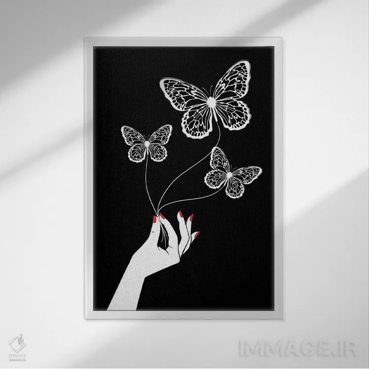 تابلو دکوراتیو بازی پروانه سیاه اثر مارتینا پاولوا - نمای قابدار سفید