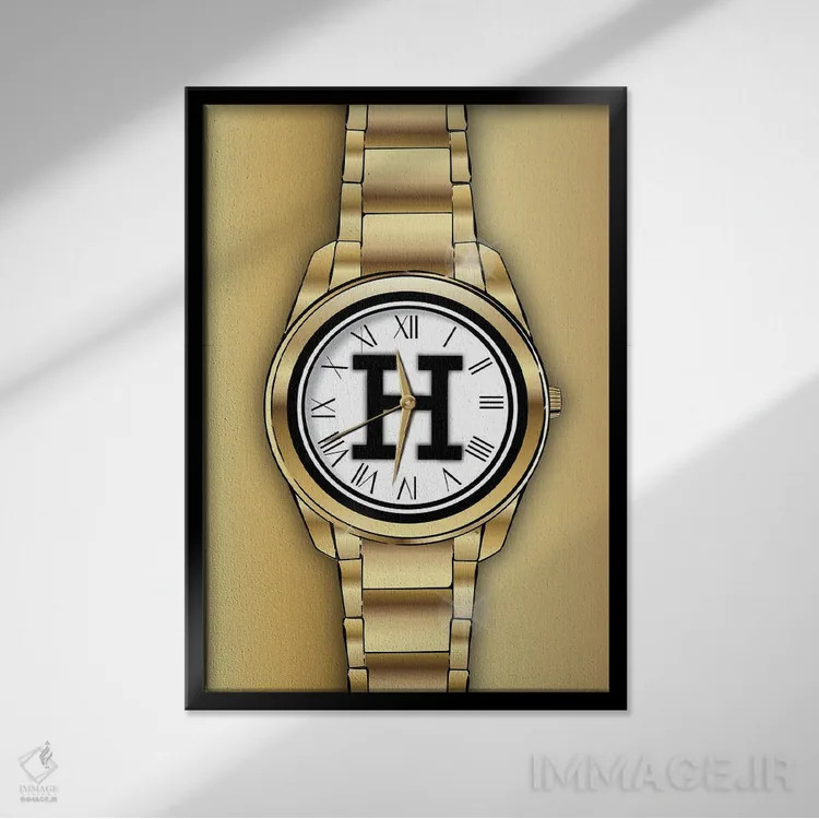 تابلو دکوراتیو ساعت هرمس اثر مارتینا پاولوا - نمای قابدار مشکی