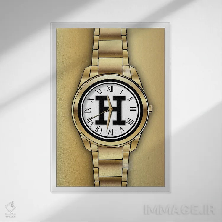 تابلو دکوراتیو ساعت هرمس اثر مارتینا پاولوا - نمای قابدار سفید