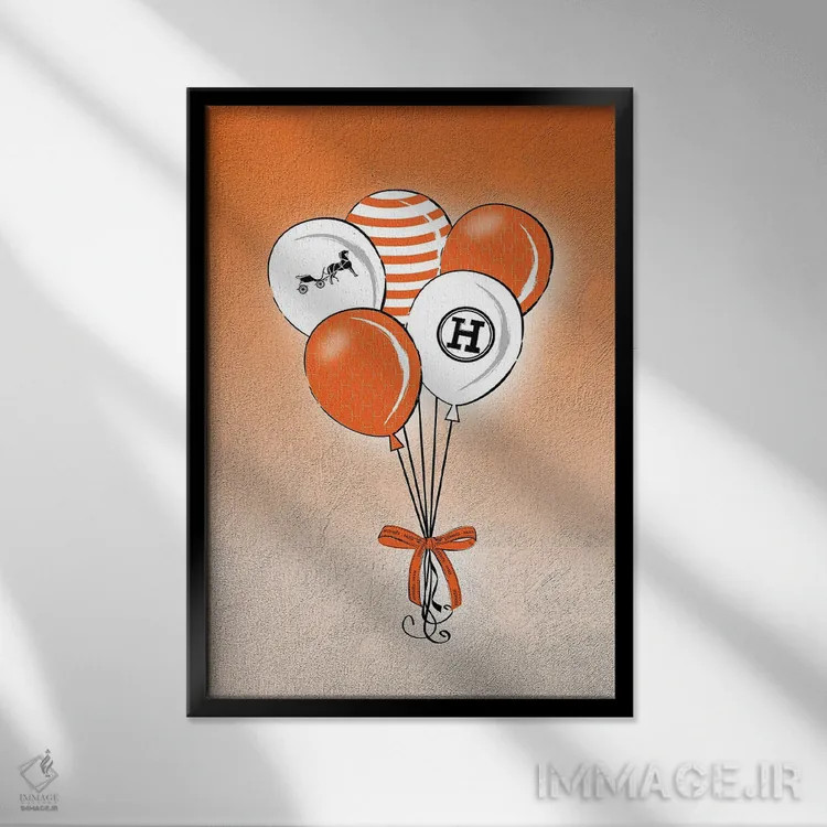 تابلو دکوراتیو بادکنک های هرمس اثر مارتینا پاولوا - نمای قابدار مشکی