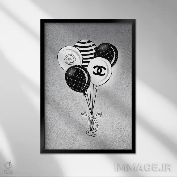 تابلو دکوراتیو بادکنک های شانل اثر مارتینا پاولوا - نمای قابدار مشکی