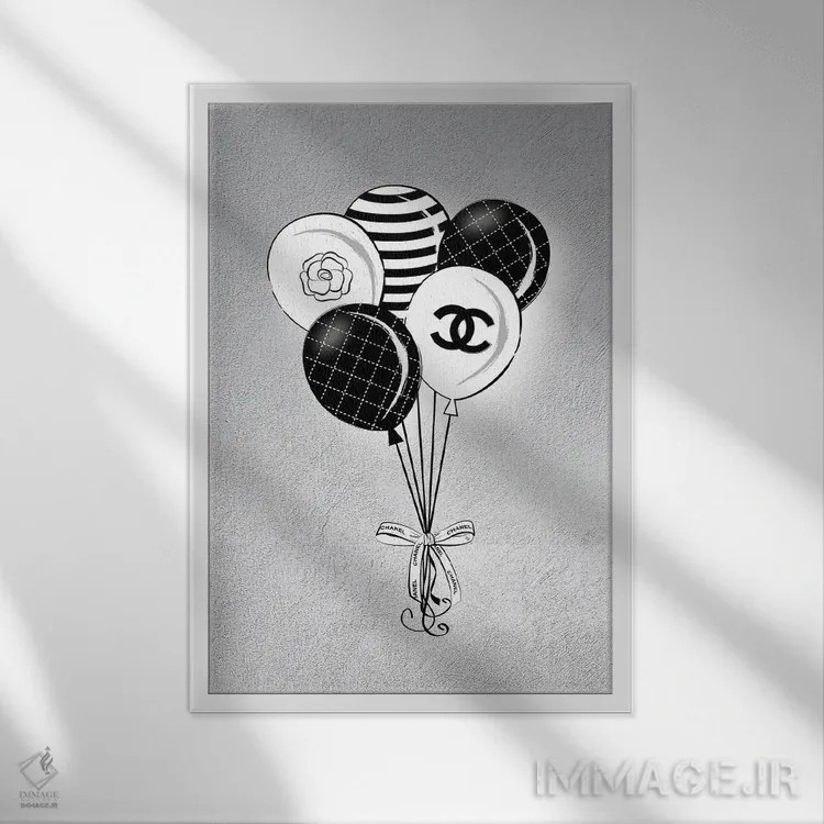 تابلو دکوراتیو بادکنک های شانل اثر مارتینا پاولوا - نمای قابدار سفید