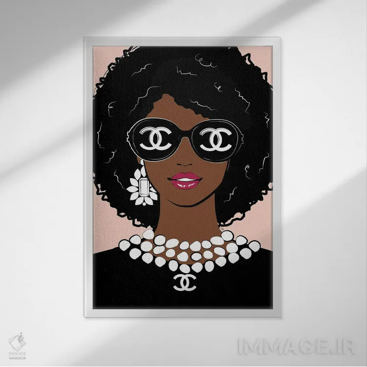 تابلو دکوراتیو خانم مد لوکس اثر مارتینا پاولوا - نمای قابدار سفید