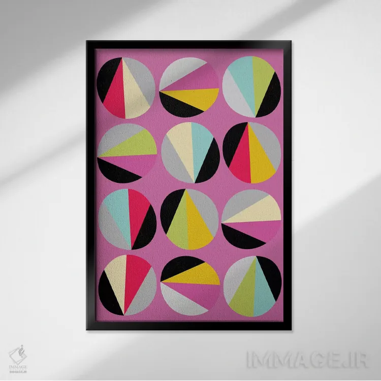 تابلو انتزاعی بازی دایره ها ۳ اثر سوزانا پاز - نمای قابدار مشکی