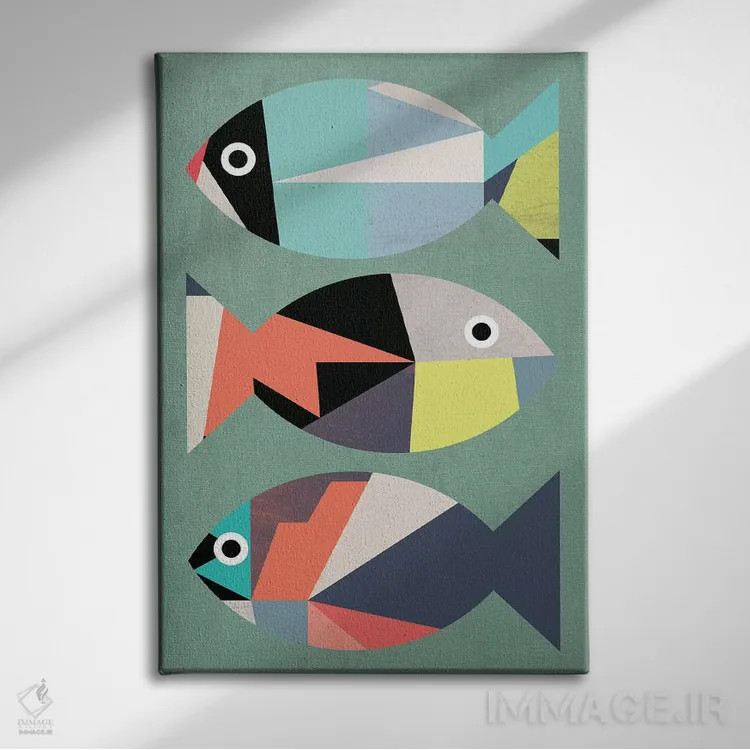 تابلو انتزاعی ماهی کوچک اثر سوزانا پاز - نمای روبهرو روی دیوار