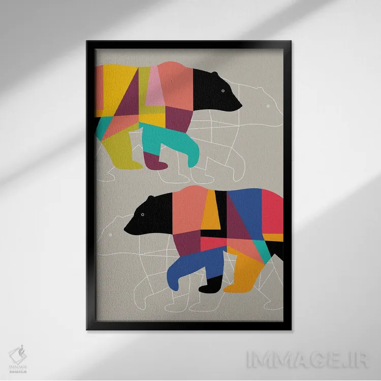 تابلو مدرن خرس های دوقلو اثر سوزانا پاز - نمای قابدار مشکی