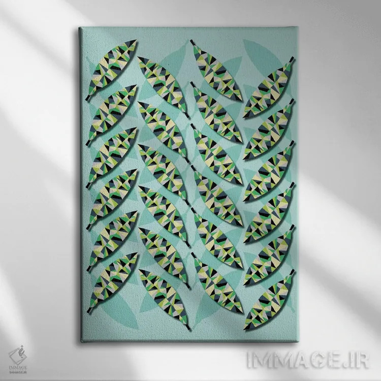 تابلو انتزاعی برگ های هندسی اثر سوزانا پاز - نمای روبهرو روی دیوار