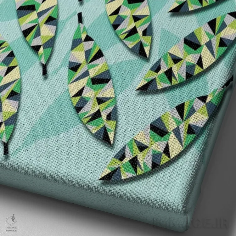 تابلو انتزاعی برگ های هندسی اثر سوزانا پاز - نمای نزدیک بافت بوم