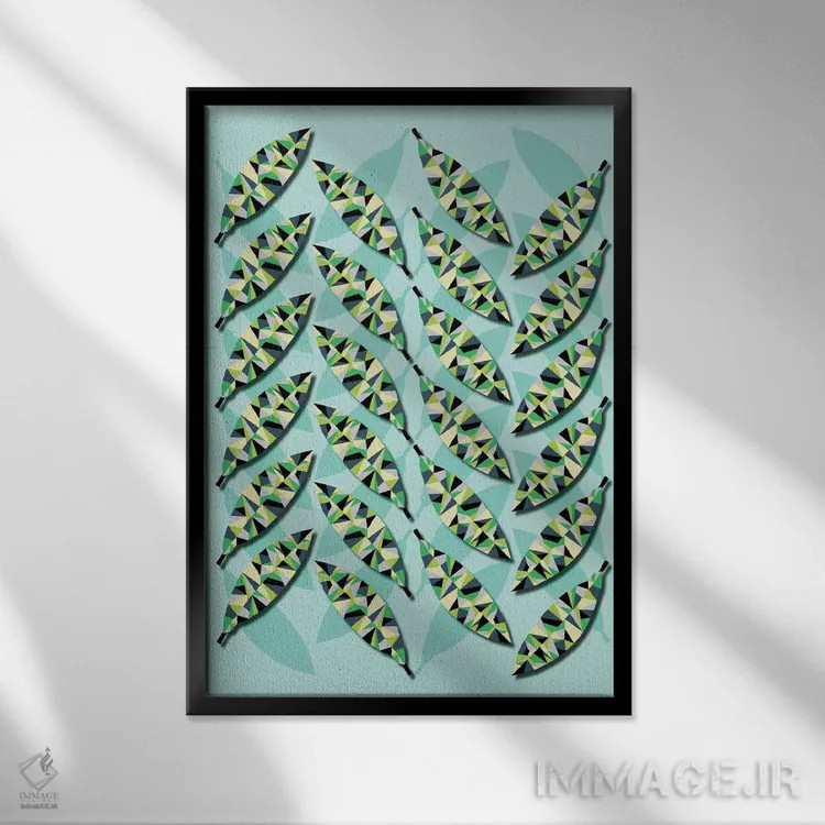 تابلو انتزاعی برگ های هندسی اثر سوزانا پاز - نمای قابدار مشکی