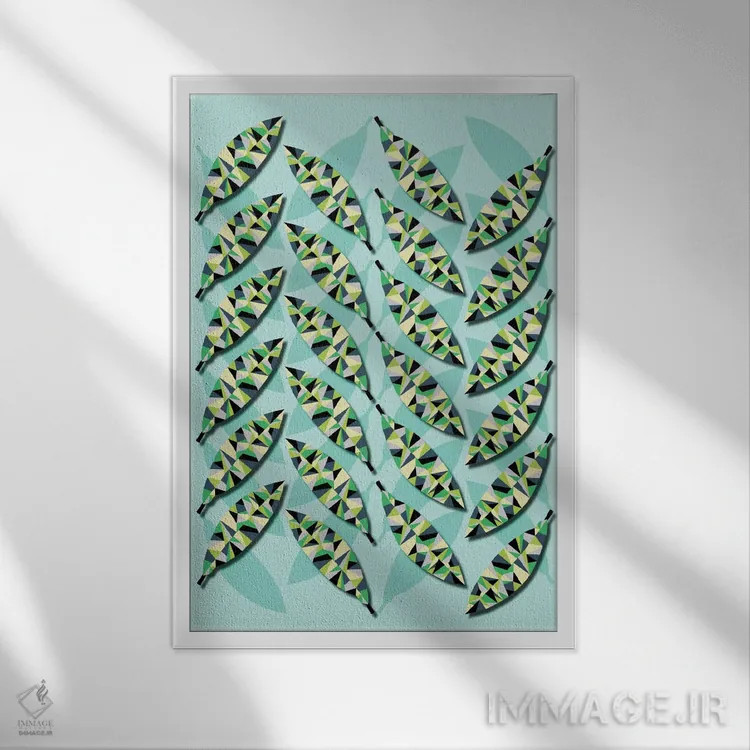تابلو انتزاعی برگ های هندسی اثر سوزانا پاز - نمای قابدار سفید