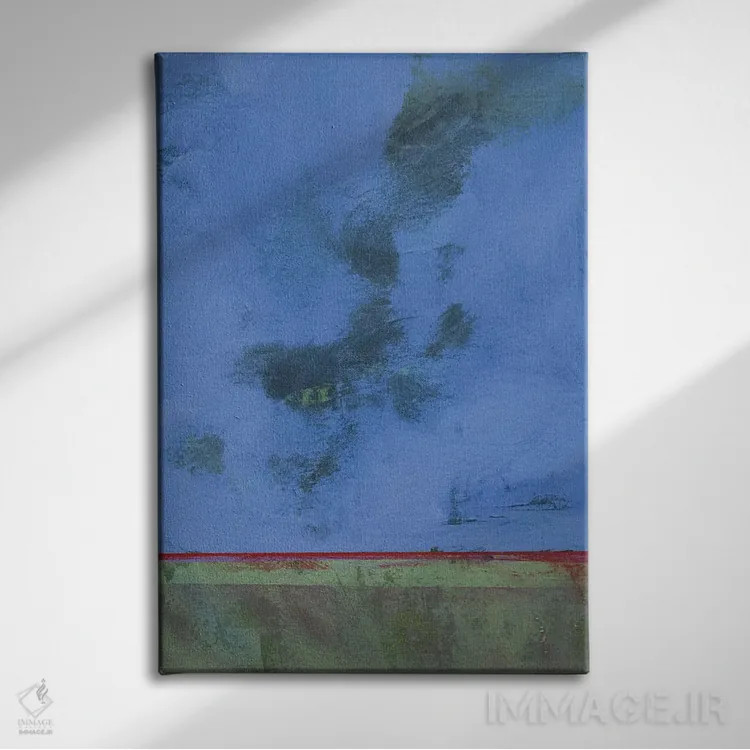 تابلو انتزاعی گرگ و میش بر باتلاق سرخ اثر پل بیلی - نمای روبهرو روی دیوار