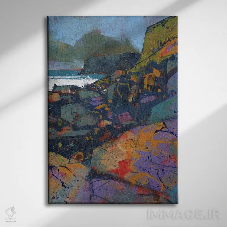 تابلو انتزاعی صخره های مورفا کوو اثر پل بیلی - نمای روبهرو روی دیوار