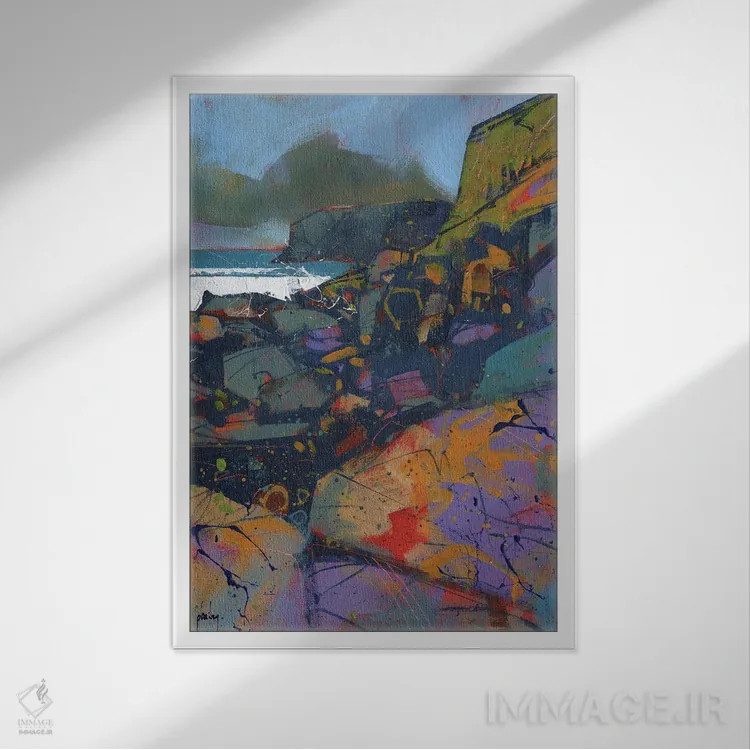 تابلو انتزاعی صخره های مورفا کوو اثر پل بیلی - نمای قابدار سفید