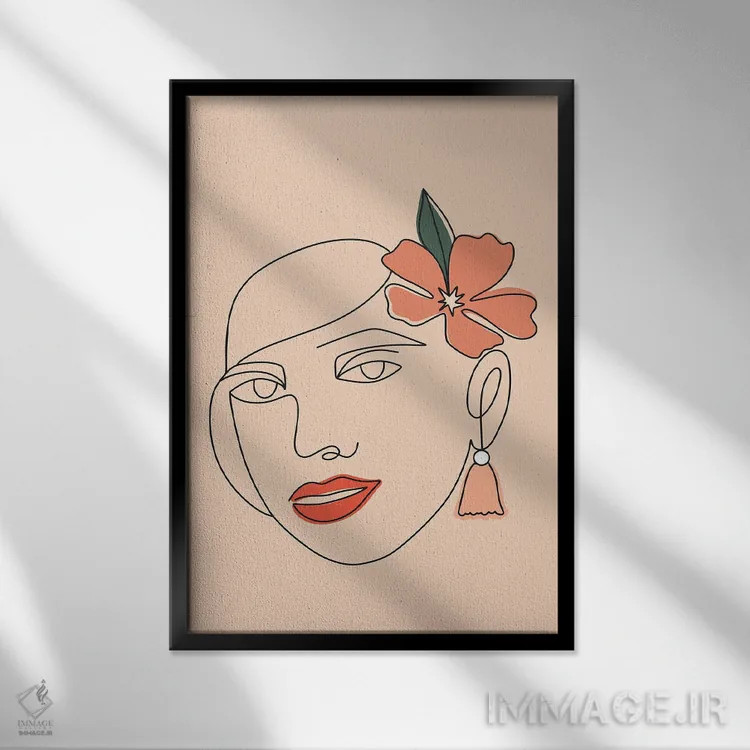 تابلو مینیمال زنی با نقاشی خطی اثر بریانا کریستی - نمای قابدار مشکی