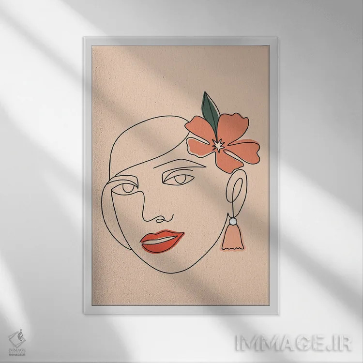 تابلو مینیمال زنی با نقاشی خطی اثر بریانا کریستی - نمای قابدار سفید