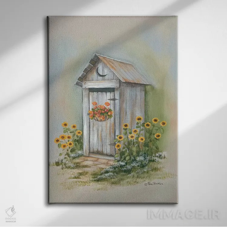 تابلو دکوراتیو توالت بیرونی روستایی ۱ اثر پم بریتون - نمای روبهرو روی دیوار