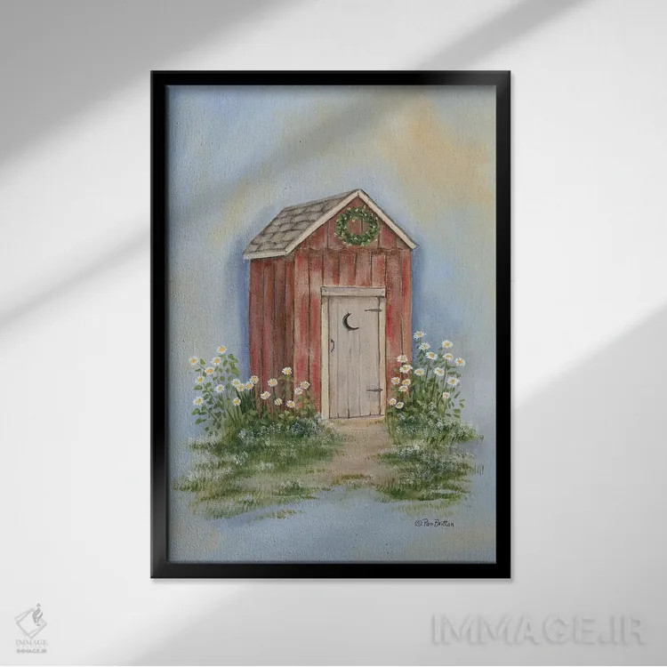 تابلو دکوراتیو توالت بیرونی روستایی ۲ اثر پم بریتون - نمای قابدار مشکی