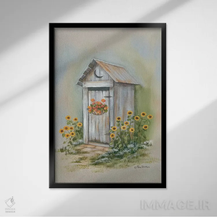 تابلو دکوراتیو توالت بیرونی روستایی ۱ اثر پم بریتون - نمای قابدار مشکی