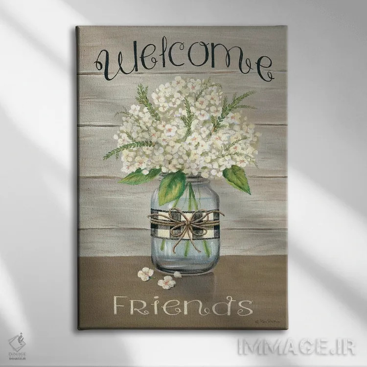 تابلو مدرن جار مزون خوش آمد دوستان اثر پم بریتون - نمای روبهرو روی دیوار