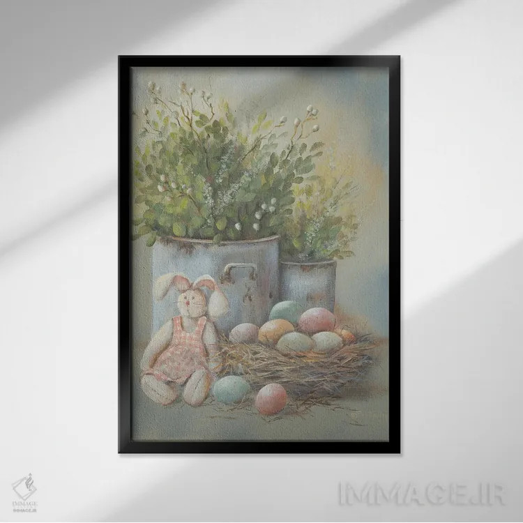 تابلو دکوراتیو نمای کوچک عید پاک روستایی اثر پم بریتون - نمای قابدار مشکی