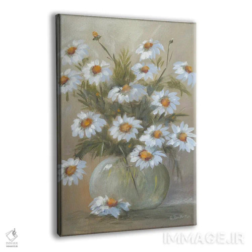 تابلو دکوراتیو کاسه ای پر از گل های بابونه اثر پم بریتون - نمای پرسپکتیو محصول