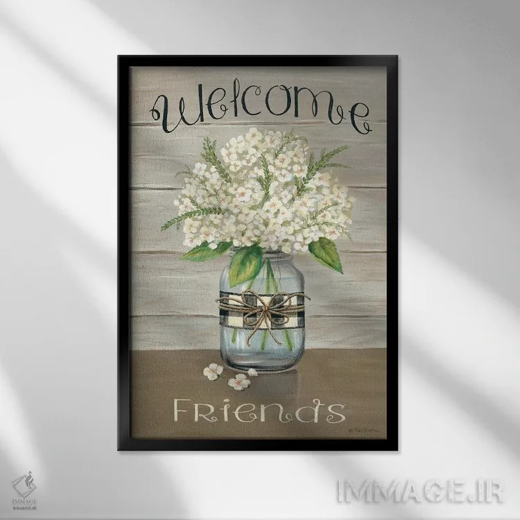 تابلو مدرن جار مزون خوش آمد دوستان اثر پم بریتون - نمای قابدار مشکی