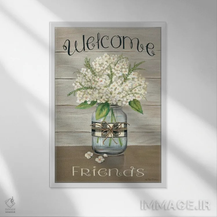 تابلو مدرن جار مزون خوش آمد دوستان اثر پم بریتون - نمای قابدار سفید