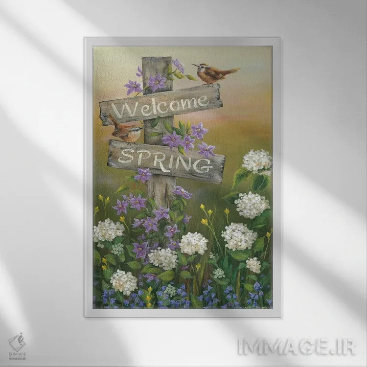 تابلو دکوراتیو بهار خوش آمدی اثر پم بریتون - نمای قابدار سفید