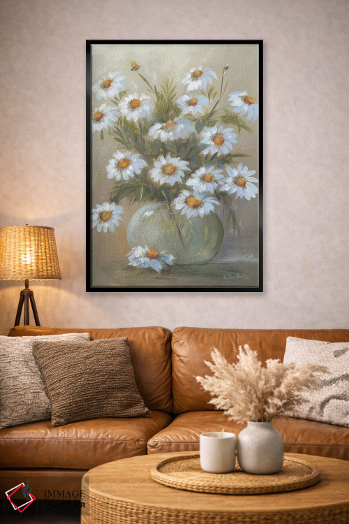 تابلو دکوراتیو کاسه ای پر از گل های بابونه اثر پم بریتون - D3B