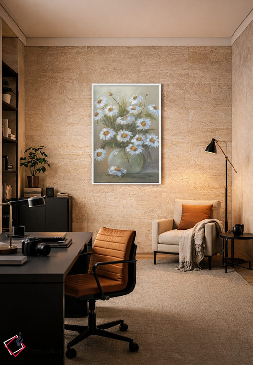 تابلو دکوراتیو کاسه ای پر از گل های بابونه اثر پم بریتون - D4W