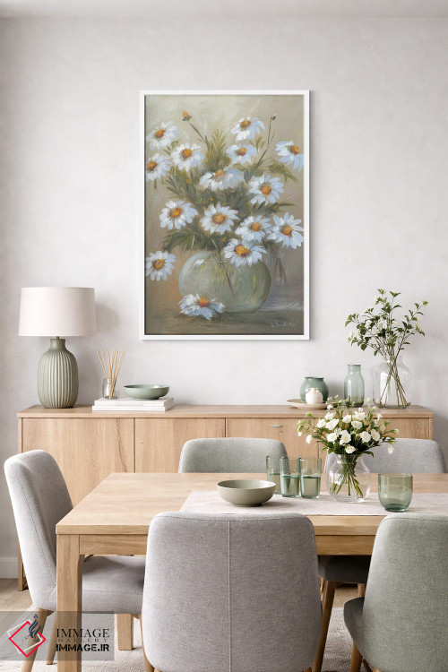 تابلو دکوراتیو کاسه ای پر از گل های بابونه اثر پم بریتون - D5W