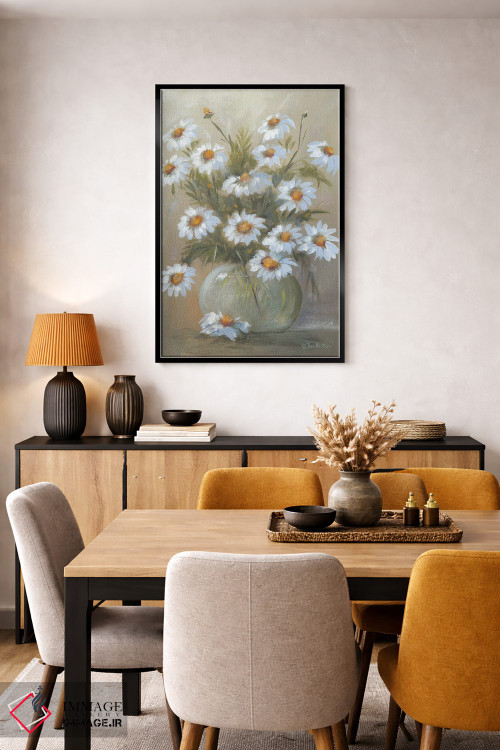 تابلو دکوراتیو کاسه ای پر از گل های بابونه اثر پم بریتون - D6B