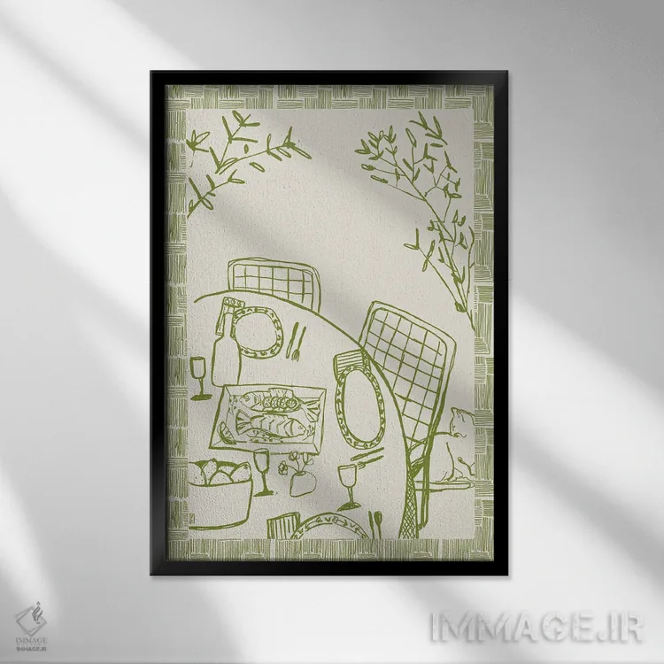 تابلو مینیمال گربه روی میز اثر پاسکال برکوویتز - نمای قابدار مشکی