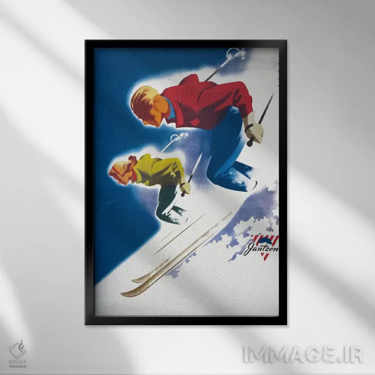 تابلو دکوراتیو جانتزن اثر بایندر مرد و زن، اسکی ۱۹۴۷ - نمای قابدار مشکی
